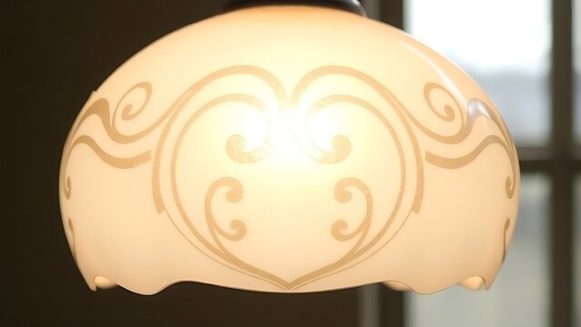 anhydrite. Art Nouveau 'S' curve pattern on an opal glass lampshade, soft glow. real-estate listings, architecture portfolios, designed for real-estate listing and luxury residence showcases.