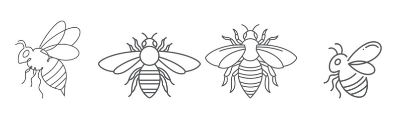 Fototapeta premium Hand Drawn Bee Line Icon Set Isolated on White Background