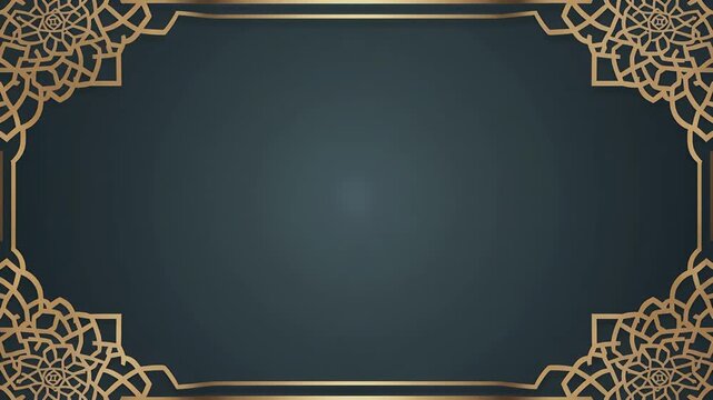 Ornate gold geometric border frame with intricate arabesque design on dark background animation video
