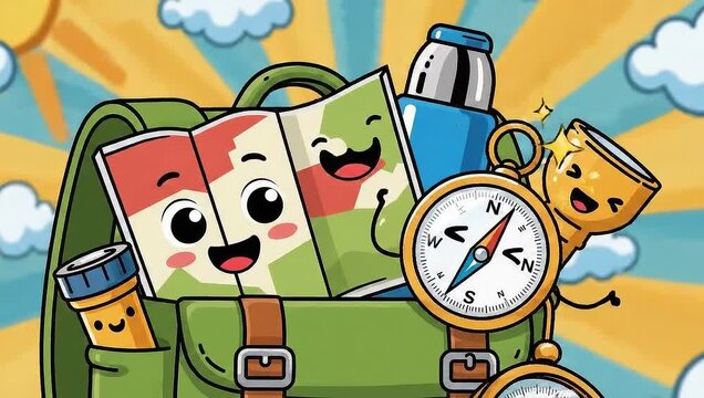 Cartoon Backpack Adventure - A Whimsical Journey Through the Clouds.