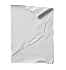 Crumpled paper, White paper, Wrinkled texture, Blank background, Torn paper effect for creative designs and mockups.