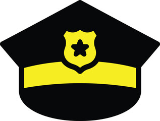 Classic police officer cap with star badge and yellow stripe emblem