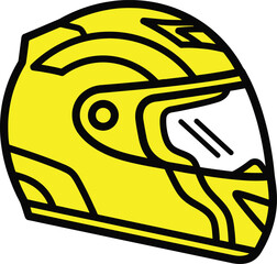 A stylized yellow motorcycle helmet with a white visor