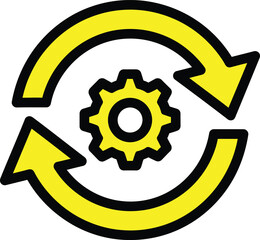 Continuous improvement process with a gear symbol in the center of circular arrows