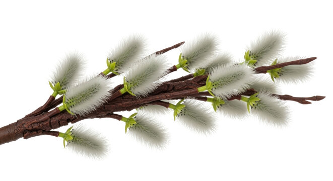 Pussy willow branch PNG isolated on transparent background, fluffy spring catkins for Easter and spring design