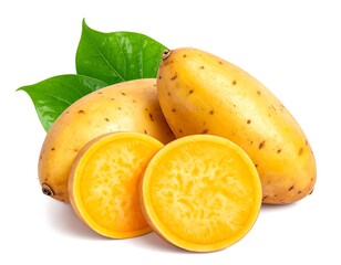Fresh yellow fruit with green leaves