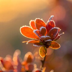 Frosty orange flower in sunrise