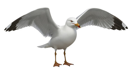 Fototapeta premium Lifelike goeland bird in flight or perched, clean white background for wildlife, travel and environmental visuals.