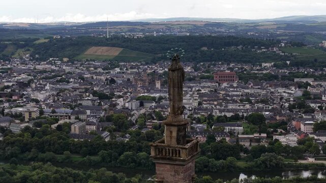 Aerial view of trier cityscape with mariensaule column