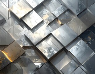 Geometric pattern of metallic blocks with reflective surfaces
