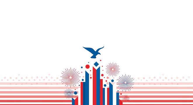 Patriotic American Eagle with Fireworks and Stripes - A Celebration of Freedom and Independence