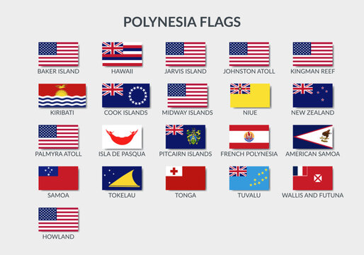 Flags of Polynesia countries and territories. Flat vector set cliparts isolated.	
