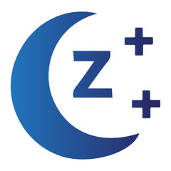 Fototapeta premium A serene blue crescent moon icon with a stylized 'Z' and two positive symbols, representing good sleep, rest, health, and peaceful night's rejuvenation