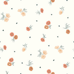 Seamless floral pattern, ditsy floral, flower fabric print in vintage liberty style on light background, timeless floral, small soft flower. Surface design for home textile, wallpaper pattern, fabric, © kurapika