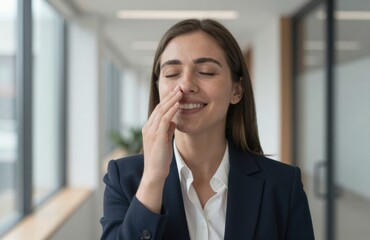 Businesswoman Practicing Mindfulness in Modern Office, Finding Inner Peace and Stress Relief Through Meditation