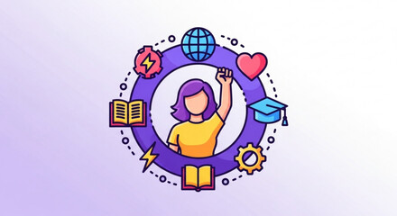 Fototapeta premium Woman surrounded by education icons learning and development concept