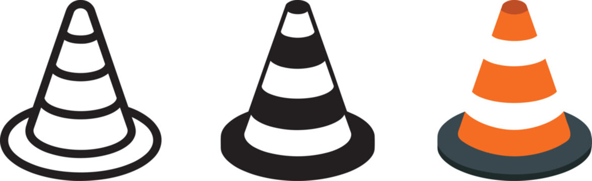 Traffic cone construction safety warning sign isolated on white background, road equipment