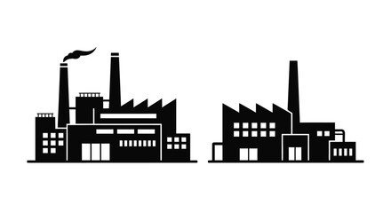 Obraz premium Black and white illustration of industrial factory buildings with smokestacks