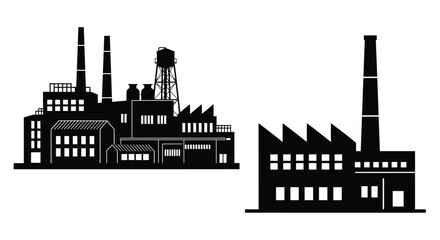 Obraz premium Black and white silhouette illustration of an industrial factory complex