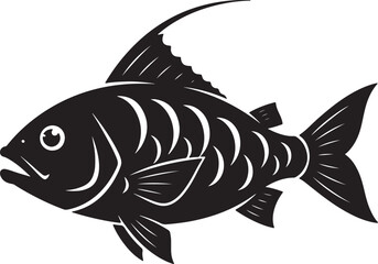 Fototapeta premium Black silhouette of a stylized fish with white details on a white background also transparent background