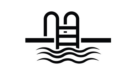 Simple black and white illustration of a swimming pool with ladder
