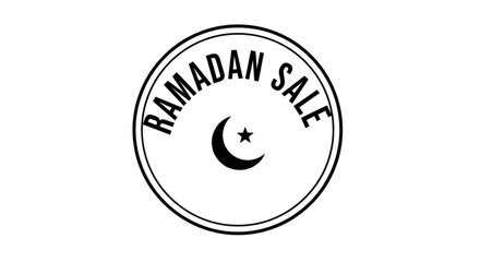 Ramadan sale stamp with crescent moon and star on white background