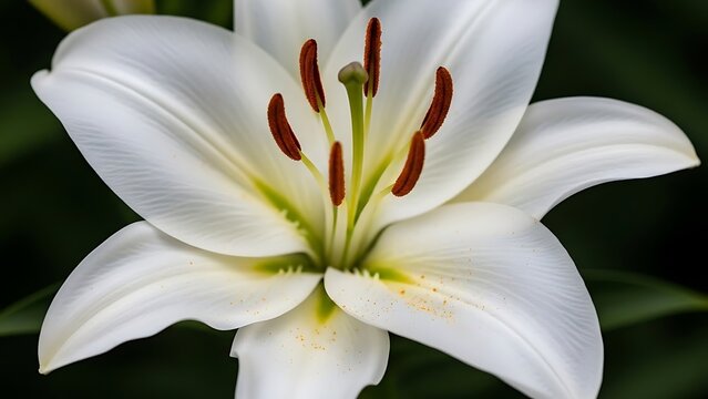 White Lily Flower Close-up Isolated on Dark Background