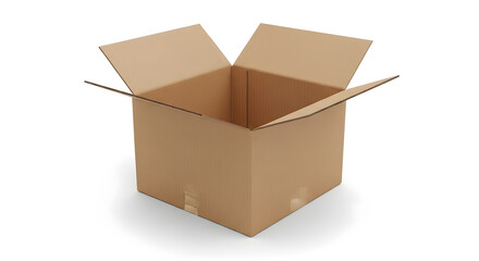 An empty, open, brown cardboard shipping box isolated on a white background, ready for packing or storage.