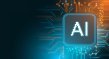 Futuristic AI Technology Concept with Glowing Circuit Board and Digital Interface Elements