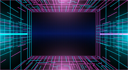 Futuristic Neon Grid Background with Vibrant Blue and Pink Lines Creating a Dynamic Digital Space