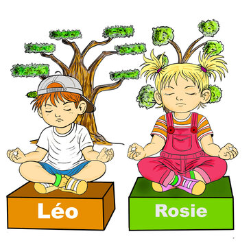 Deux enfants en s&eacute;ance de yoga.