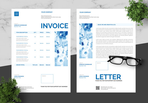 Blue And Black Invoice And Letterhead