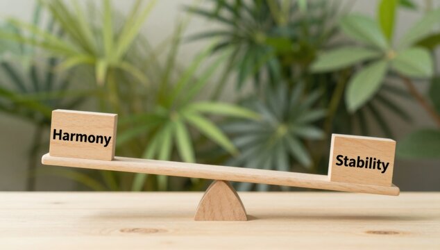 Balancing Harmony and Stability: Wooden Blocks on a Seesaw Symbolizing Equilibrium and Interdependence for Business or Personal Growth