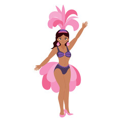 Woman in Carnival Costume Dancing. White background, isolated