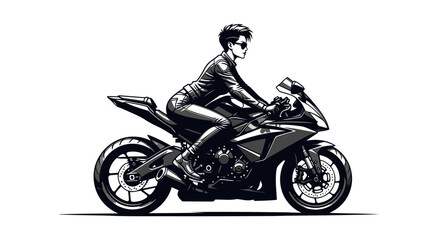 Obraz premium A woman riding a sleek motorcycle with a black leather jacket