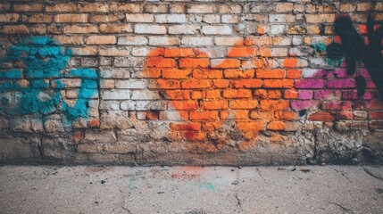 Fototapeta premium Colorful graffiti on a brick wall in an urban setting during daylight hours