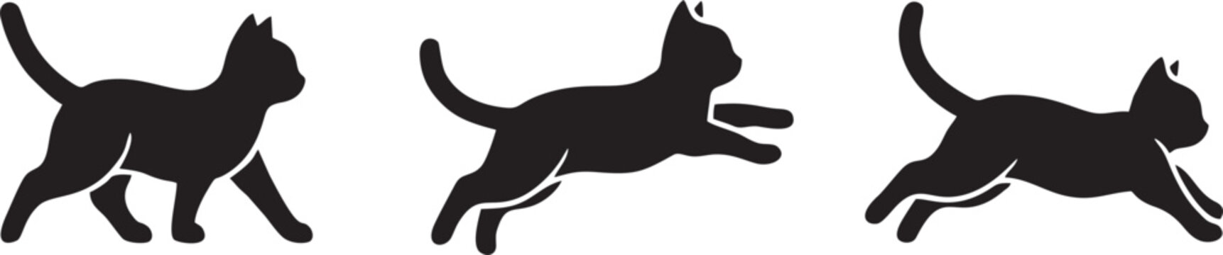 Black Cat Silhouette Vector Illustration Set with Walking and Jumping Poses