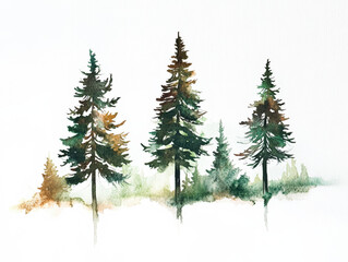 Fototapeta premium Minimalistic Watercolor Painting of Pine Trees