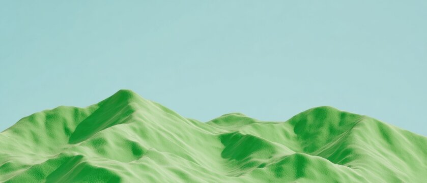 Abstract green mountain landscape with grainy texture and teal sky background for modern web design, digital art, and landing page hero banner with copy space