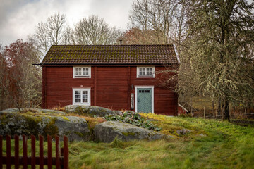 Obraz premium Old red Swedish farmhouse
