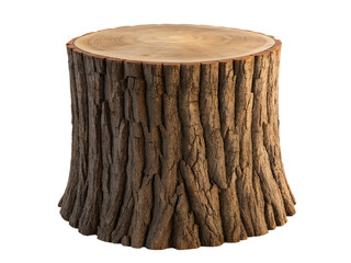 Natural Solid Oak Wood Tree Stump Side Table with Bark Texture