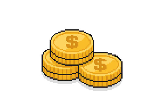 Pixel art gold coins. ピクセルアートの金貨