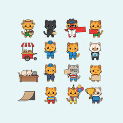 Adorable Cartoon Cat occupations jobs Characters Collection
