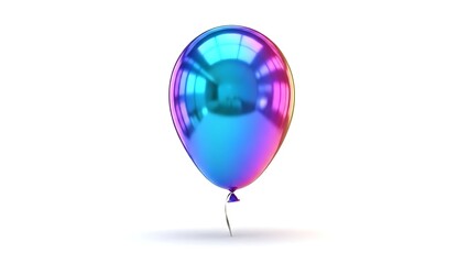 Iridescent Blue Balloon Floating on White Background