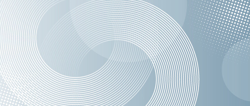 Abstract gray and white gradient background with modern geometric stripes decoration. Luxurious and shining circle line pattern. Minimalist geometric design with halftone dots.