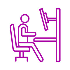 Neon purple person sitting at desk isolated on transparent background