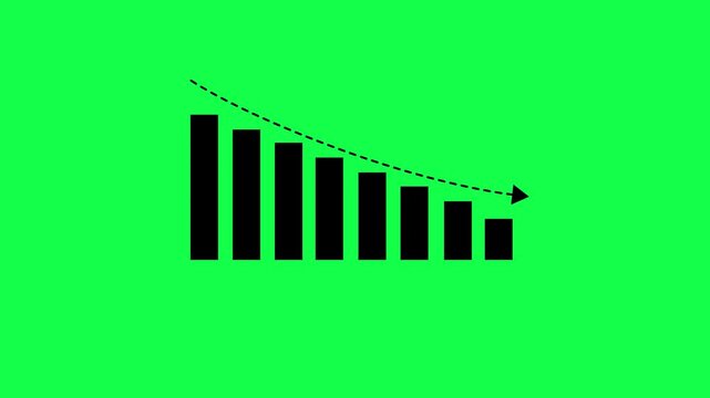 Financial business Loss down graph chart animation on green background. Business Info graphic animation, Bar graph. business loss graph show chart