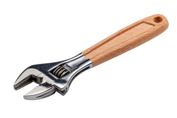 Obraz premium Adjustable Metal Wrench With Light Wooden Handle Isolated On Black Background tool, Isolated On Transparent Background, Png Cut Out