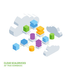 Obraz premium Cloud Scalability 3D Isometric Blocks Interconnected.
