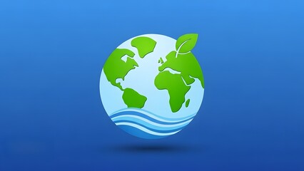 Fototapeta premium Green Earth Icon with Waves and Leaf: Environmental Protection Concept